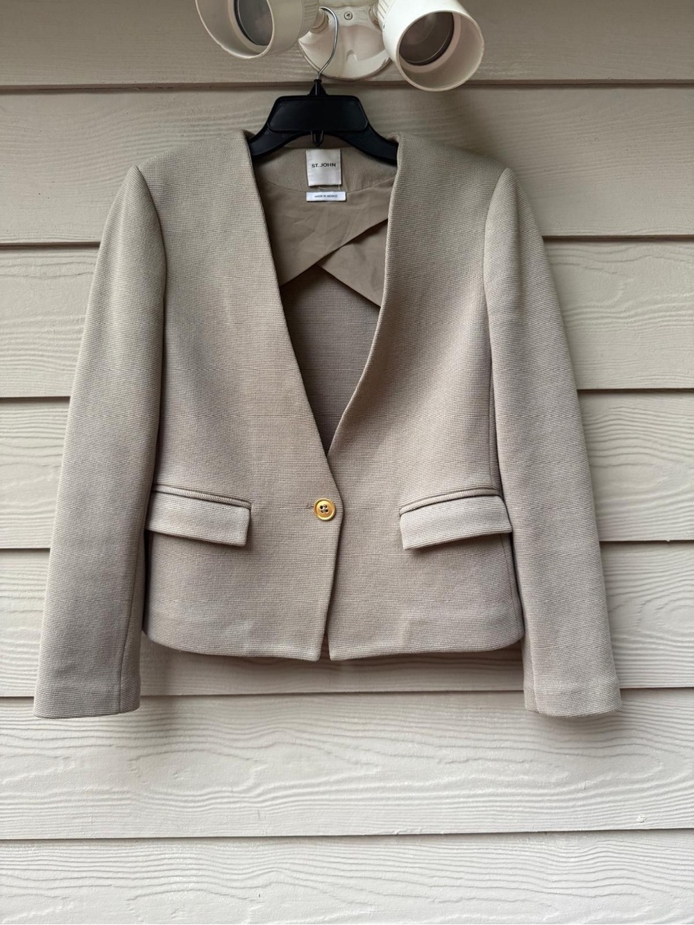 St. John Taupe Wool Two-Piece Skirt Blazer Suit size 2 - Picture 4 of 15